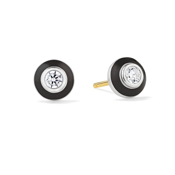NWT Judith Ripka JR TWO Adrienne Diamond and Black Enamel Stud Earrings - Picture 13 of 13